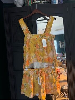 NEW with Tags Stark X Yellow Floral Two-Piece Tank + Shorts Set 100% Linen